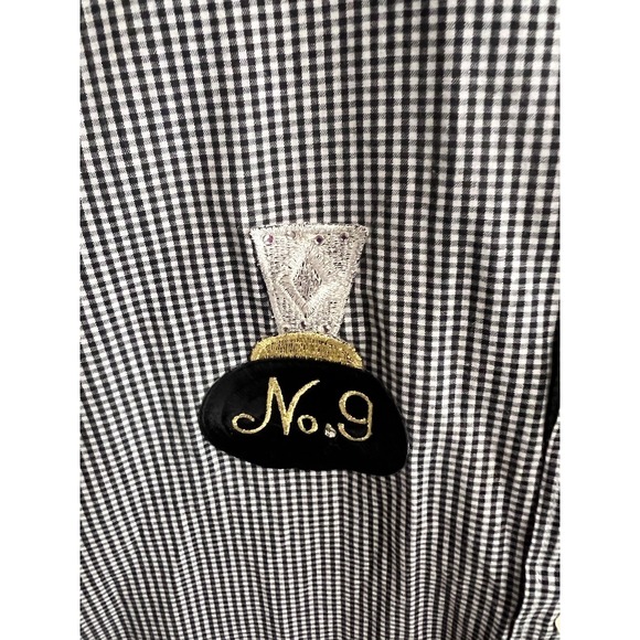 Vtg Mili Designs Button Down Shirt Black White Embellished Patches Womens Large - Picture 4 of 7